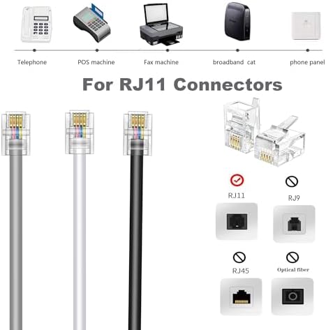 ZTOXLR Phone Extension Cord 15 FT Long Phone Cable Line Wire, with Standard RJ11 Plug andIncludes Telephone Inline Coupler RJ11 Splitter and 15 Cable Clip Holders, Black - 3