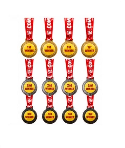 Pack of 12 Winner Medals with Ribbon – 4 Gold 1st Winner + 4 Silver 2nd Winner + 4 Bronze 3rd Winner | Metal Award Medals with Tricolor Neck Ribbon | Sports, Schoo (Medal_3-12)-picture-16