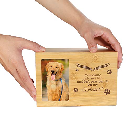 BAMTALK Pet Memorial Urn for Ashes, Cat or Dog Memory Box, Pet Memorial Keepsake, Pet Cremation Urn with Photo Frame, Wooden Nature Bamboo Urn for Pet Lovers (Natural Color) - Thumbnail 7