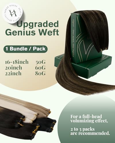 Image of Ugeat 16 Inch Genius Weft Hair Extensions Dark Brown Balayage Genius Weft Hair Extensions Human Hair Mix Medium Brown Balayage Hand Tied Hair Extension Secure Root Attachment 16 Inch 50G