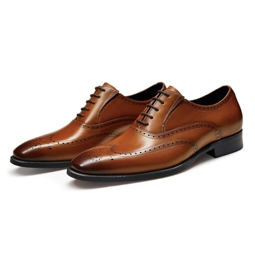 FRASOICUS Men’s Dress Shoes with Genuine Leather in Classic Brogue Elastic Band Oxford Formal