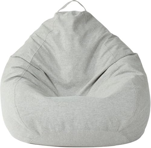Funda Puff XXL Sin Relleno Lino Algodón – Sillón Puf Bean Bag Cover Almacenaje Peluches Lavable Silla Gamer Relax para Salón Dormitorio(Gray,90x110cm)