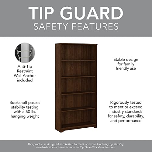 image for Bush Furniture Cabot Tall 5 Shelf Bookcase | Large Open Bookshelf in M