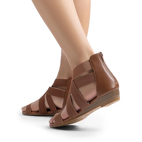 Image of DREAM PAIRS Women's Elastic Ankle Strap Sandals Gladiator Strappy Low Wedges Sandals
