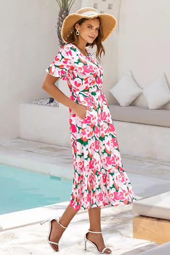 Image of STYLEWORD Womens Summer Casual Short Sleeve Flowy Midi Beach Dress