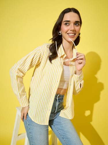 Image of DIMPY GARMENTS Women's Cotton Striped Oversized Long Sleeve Button-Down Shirt