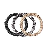 SLIP Skinny Scrunchies: Elevate Your Hair Game with Anti-Crease, Anti-Breakage Design,Crafted from Slipsilk™, Fierce: 3 Pure Silk Skinny Scrunchies in Black, Caramel & Leopard