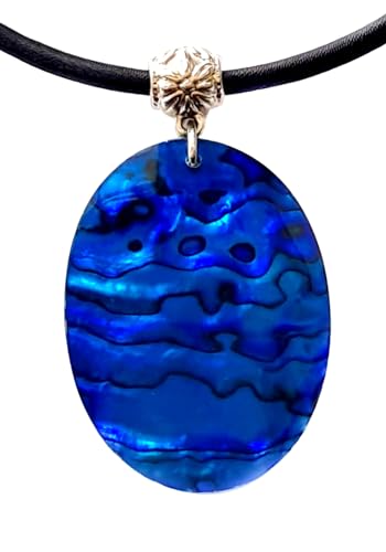 Blue Abalone Necklace, Natural Paua Abalone Necklaces for Women Men, Handmade Beads Waxed Cords Seashell Necklace Jewelry AA4273