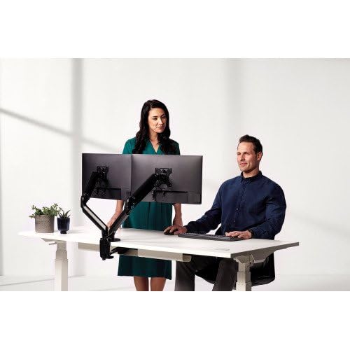 Image of Fellowes Platinum Series Dual Monitor Arm for 40-Inch Monitors, Full Motion, 360 Rotation, VESA Mount with Grommet or Clamp, USB Ports, Ergonomic, Black, 8042501