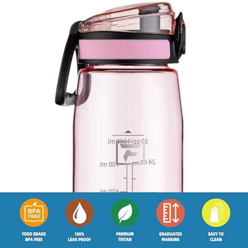 Image of Fanhaw 32 oz Clear Plastic Water Bottle, BPA Free Leakproof Tritan Sports Water Bottle with Chug Lid, Wide Mouth Reusable Bottle for Gym, Travel, School & Office (Cherry Blossom)
