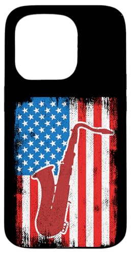 4th of July USA Saxophone Lover �W���Y�E�~���[�W�b�N �X�}�z�P�[�X iPhone 15 Pro �p