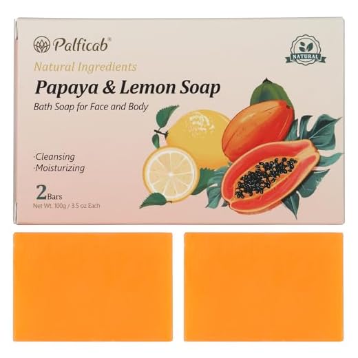PALFICAB Sabonete natural de mamão e limão, sabonete em barra esfoliante para homens e mulheres, espuma suave e hidratante com óleo de coco e manteiga de karité, sem crueldade, limpa e suaviza
