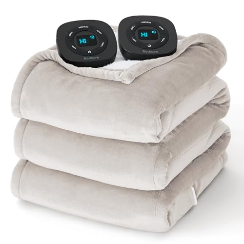 Image of Bedsure Electric Blanket Queen Size - Dual Control Heated Blanket Queen, Fast Heating with 10 Time Settings & 10 Heat Settings, Warm Gift for Grandma (84x90 inches, Cream)