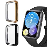 [2-Pack] Screen Protector Case Compatible with Huawei Watch Fit 2, Soft TPU Plated Case All-Around Protective Screen Full Cover Bumper (Black+Rose Gold)