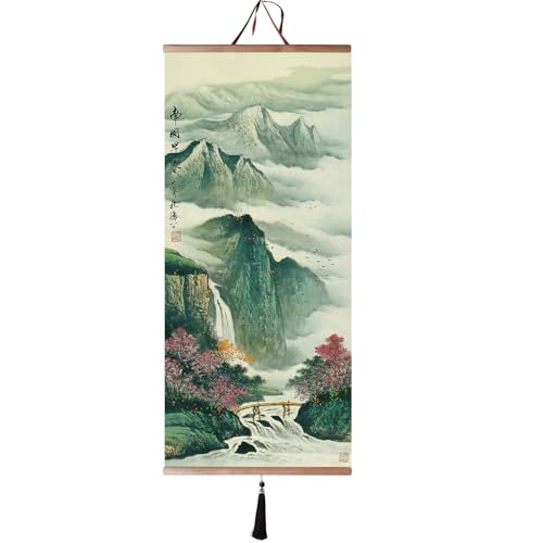 Canvas Painting Prints Wall Scroll Fengshui Art for Decor 32x14in