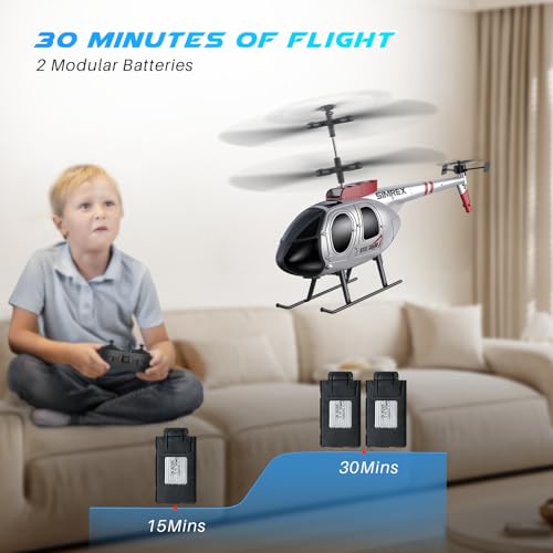 Image of SIMREX RC Helicopter Toy for Kids & Beginners - Altitude Hold, 2 Speeds, Rechargeable with 2 Batteries, Indoor /Outdoor Hands-on Play, Ideal Gift for Boys Girls (Silver)