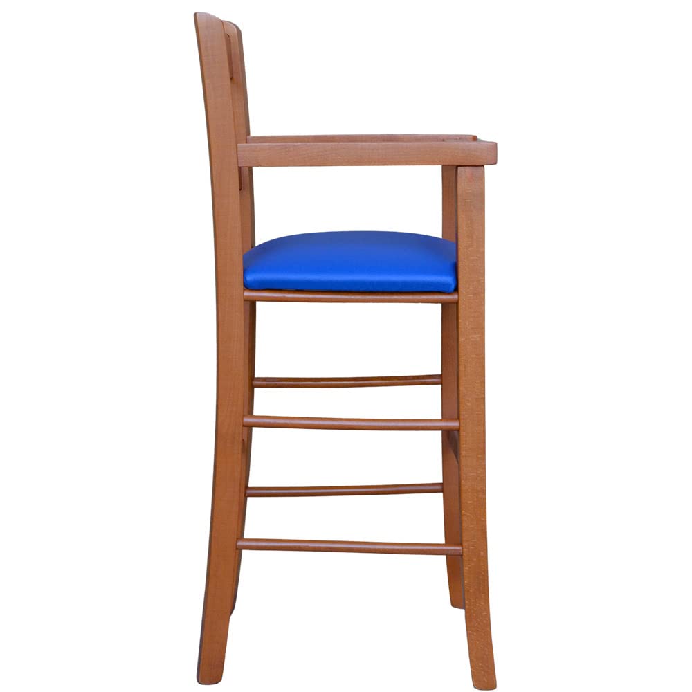 okaffarefatto zimbardi costanza Seggiolone in legno ciliegio con seduta imbottita in similpelle blu
