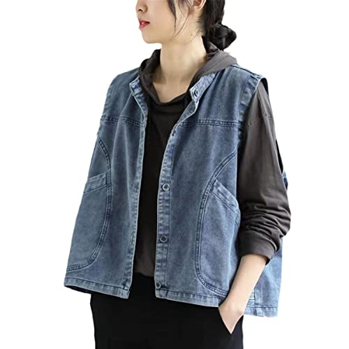 Veste en jean sans manches femme bleu L veste jean automne hiver large