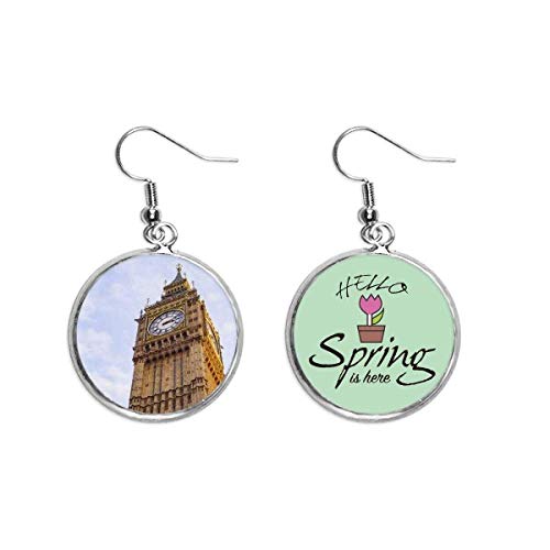 Pendientes Big Ben cielo azul con nubes blancas joyas colgantes de primavera