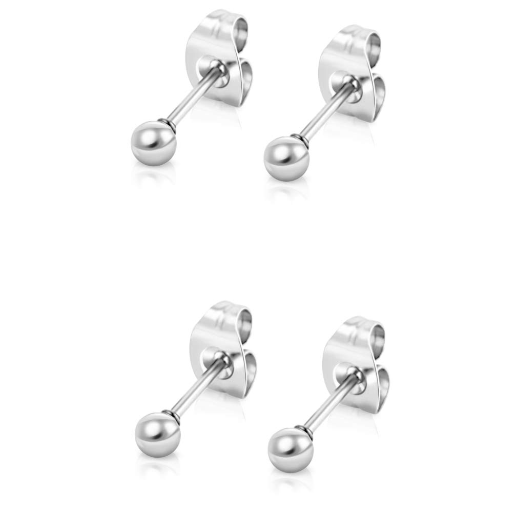 DTPsilver Pack de 2 Pendientes Bolitas Plata de Ley 925, Chapados Oro Rosa o Amarillo - Pendientes Bola Pequeñas - Pendientes Pequeños Mujer Bolas - Diámetro Bolas 3 mm