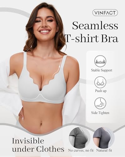 Image of Vinfact Plunge Jelly Bras for Women No Underwire Wireless Lift Full Coverage T Shirt Everyday Sleep Bra