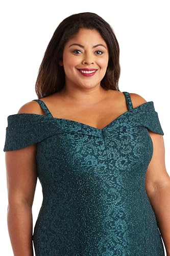 Image of R&M Richards Women's Off The Shoulder Formal Gown - Glitter Lace Mermaid Evening Dress for Wedding Guest & Cocktail Attire