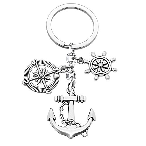 Inspirational Key Chain Ring Best Friend Anchor Compass Rudder Women Men Jewelry Gift Father's Day