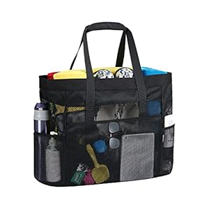 LIVACASA Strandtas Mesh Extra Grote Mesh Bag Opvouwbaar met Rits Family Shopper Veelzijdigheid Schoudertas Mesh Bag Zachte Draagtas Picknicktas voor Zand Speelgoed Winkelen