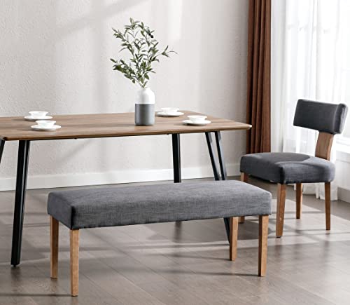 Vescasa Charcoal Linen Upholstered Dining Bench With Natural Wood Legs, 44.5" W Entryway Farmhouse Padded Bench For Dining Room, End Of Bed, Kitchen, Living Room, 1 Pc #TOP3