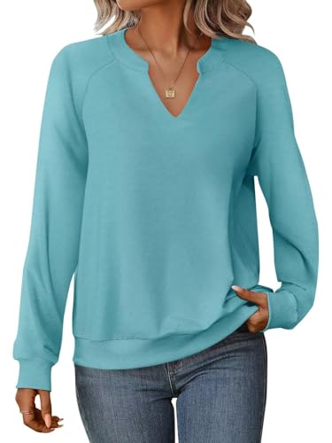 GKBK Womens Sweatshirts Long Sleeve V Neck Tops Fall Winter Basic Casual Lightweight Pullover Shirt Teal