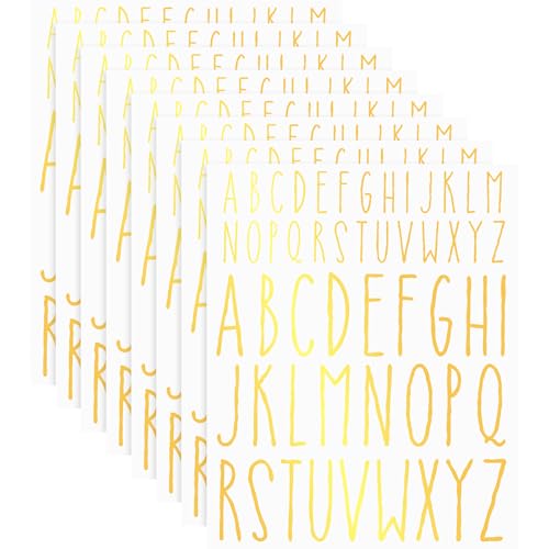 416 Pcs 8 Sheet Vinyl Letter Sticker, Gold Glitter, 1 Inches, 2 Inches