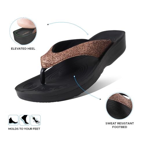AEROTHOTIC Comfy Flip Flops for Women with Arch Support Orthotic Footbed Stylish Faux Leather Padded Straps with Soft Toe Post & Non-Slip Sole Slip On Casual Indoor and Outdoor Ladies Sandals (Crystal Brown, Size 10) - Thumbnail 4
