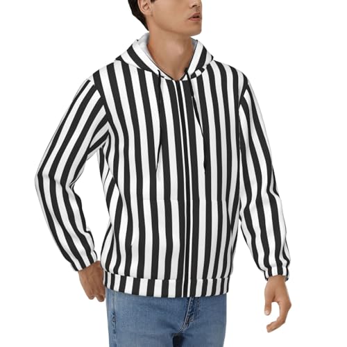 Sweat à capuche zippé thermique homme à rayures noir et blanc veste chaude hiver