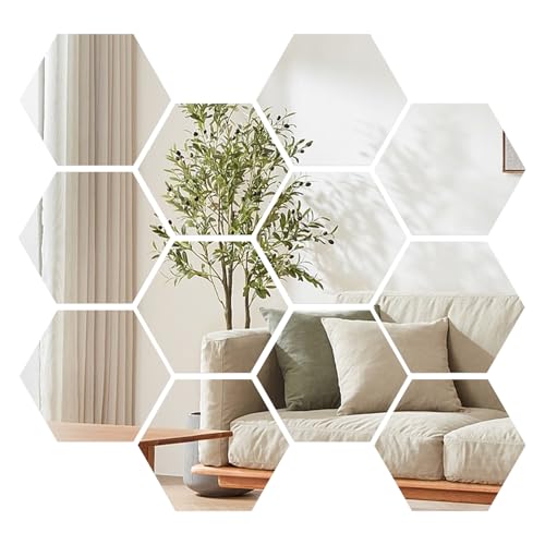 QESSUVNC 12 Pieces Mirror Self-Adhesive Acrylic Sheets, Flexible Non-Glass Mirror Tiles for Home Wall Decor