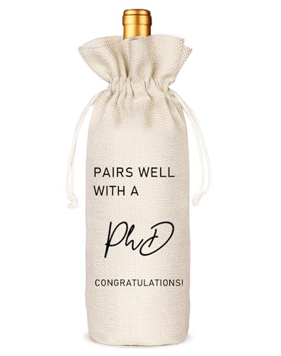 Graduation Wine Bag for Doctorate Degree, PhD, and Doctor, PhD Party Favors, Graduation Party Supplies- Burlap Reusable Gift