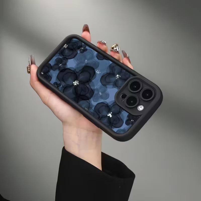 Image of COVERLY Floral Sparkling Back Case Cover for iPhone 16 Pro Max | Hot 3D Flower Black Cute Design | Lens Protection | Soft TPU Silicone Aesthetic Print Cover for Girls & Women (Black, Shockproof)