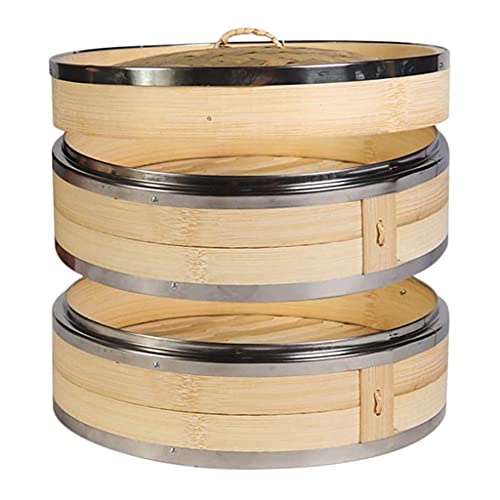 Cesta de vapor natural de 18 cm con tapa, tradicional oriental, cesta de vapor para alimentos para carne