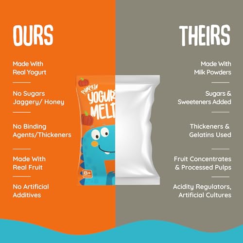 Image of Rorosaur Baby Snacks - Melts with Yogurt and Fruit & Veggie for 7+ Months | 4 Packs of Pumpkin Melts | Finger Food for Toddlers | No Sugars, No Preservatives, No Binders | 4 Variants 5g each