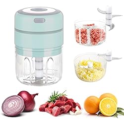 Mini Procesador De Alimentos Mini Batidora de Cocina Eléctrica, Picadora Eléctrica USB Recargable, 250ml+100ml Batidora de Pesto de Doble Taza para Ajo, Cebolla, Carne (Azul)