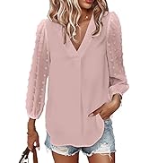 Samefar Women's Casual V Neck Long/Short Sleeve Pom Pom Shirt Tops Loose Flowy Chiffon Blouses