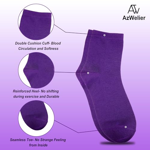 Image of Azwelier Unisex Colorful Quarter Ankle Athletic Socks Breathable Cotton Blend Crew Style 4 Pairs Pack
