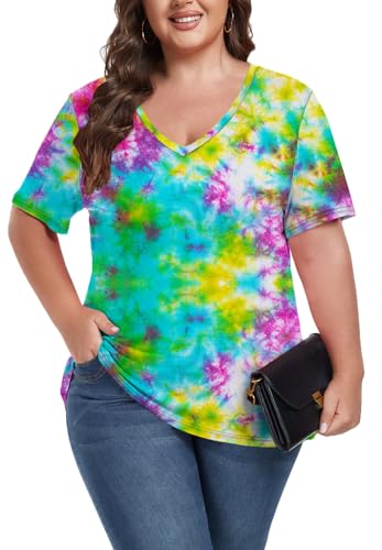 Image of ForHailey Women's Plus Size Short Sleeve Tee Shirt V Neck Basic Ladies Loose Fit T Shirt 1X-5X