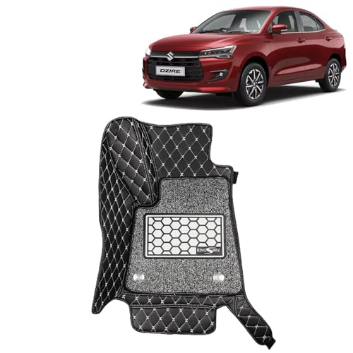 Image of KINGSWAY Accessories Premium 7D Car Floor Mats Only Compatible with Maruti Suzuki Dzire Year 2024 Onwards All Model, Set of 3 Pcs, 100% Washable & Waterproof Luxury 7D Car Foot Mats, Black