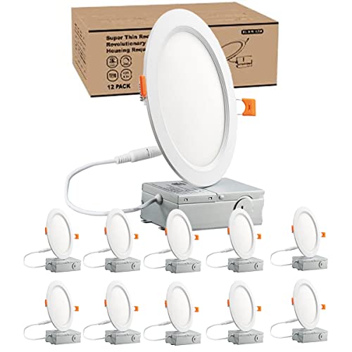 10Pack 6 Inch Ultra-Thin LED Recessed Ceiling Light with Junction Box,led Ceiling Light,12W 100W Eqv,1050LM High Brightness,90CRI 3000K Warm White,Dimmable Can-Killer Downlight,ETL Certified