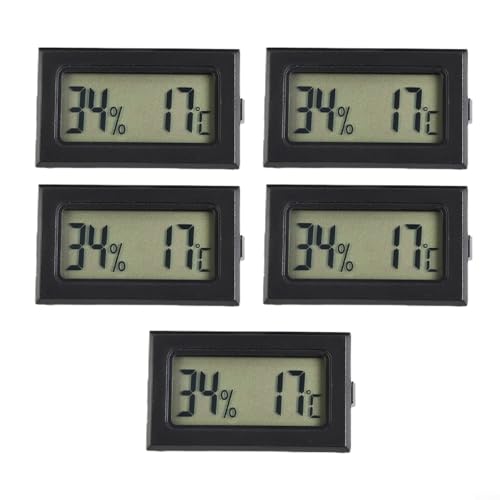Alanmoship Paquete de 5 termo higrómetros digitales, de  50 °C a 70 °C LCD de humedad de temperatura interior, 47 x 28 mm para fermentación de té de invernadero en casa