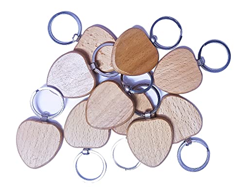 Image of Empty Wooden Keychains, Laser Engravable, Printable & Writable, Pack of 10 Assorted Shapes, 5cm x 3cm