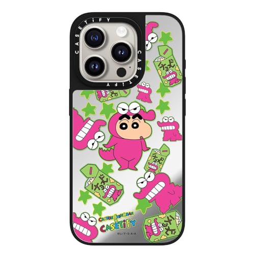 CASETiFY �~���[ iPhone 15 Pro �P�[�X [����(�X�}�z�J�o�[) / MagSafe�Ή�/�w��h�~/Crayon Shin-chan Co-Lab] - �V���o�[ (�u���b�N�o���p�[) - Crayon Shinchan Sticker