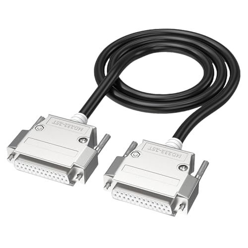 Zxfdsfdbnm D Sub 25Pin RS232 DB25 Cable de interfaz hembra macho 26AWG flexible y doble blindado PVC Cable Negro