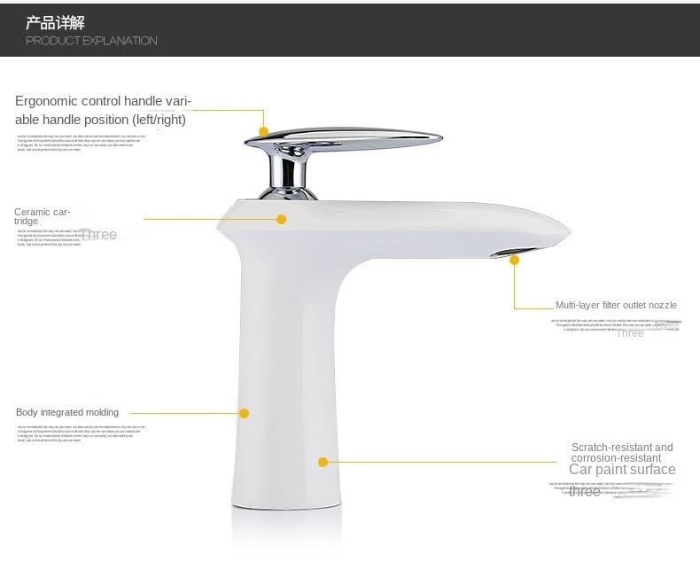 Robinet de lavabo blanc et or mitigeur haut de salle de bain JCAKES 2018A16