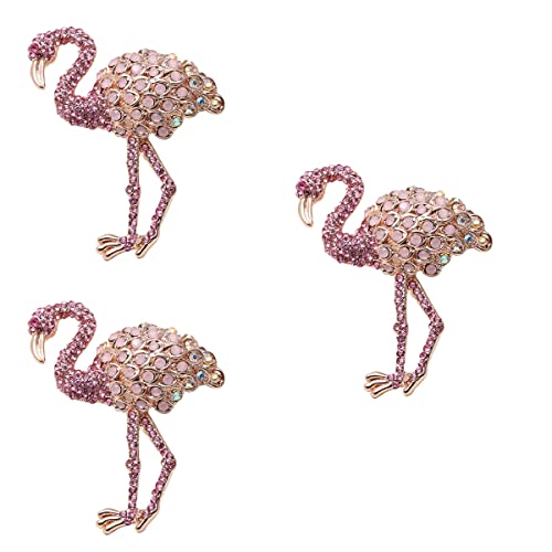 Image of 3pcs Crystal Flamingo Brooch Fashion Alloy Flamingo Brooch Women Girls Clothes Clip Accessory (Pink) for Summer Party